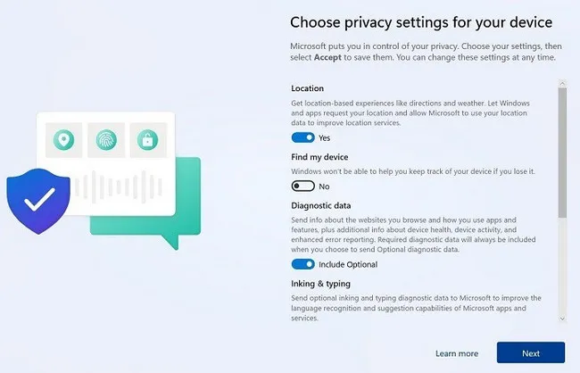 Opzioni Privacy Installazione Windows 11
