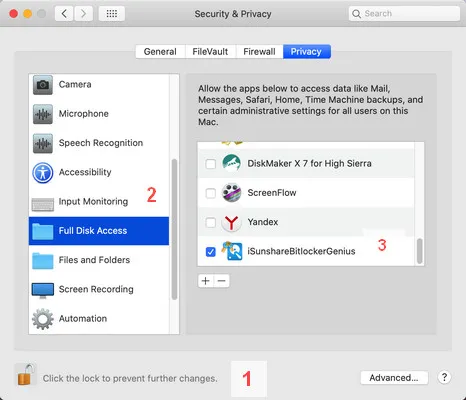 フルディスクアクセスMac