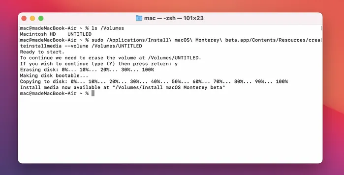 コマンドラインでmacOSブータブルUSBを作成