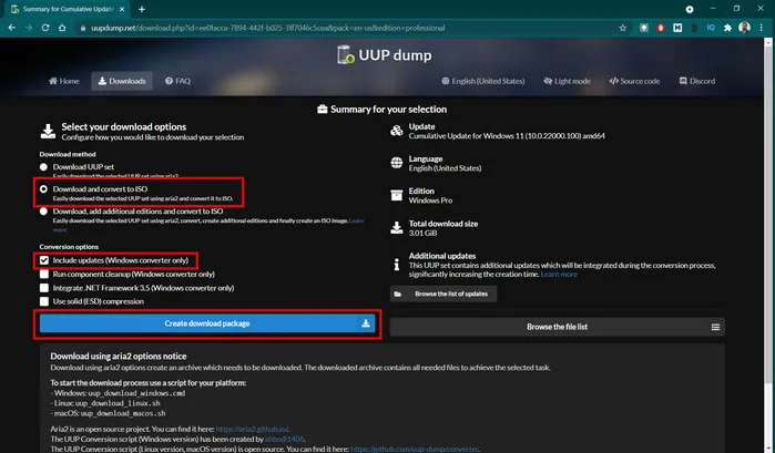 Windows 11 ISO uupdump のダウンロード