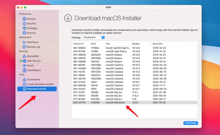 Download macOS Monterey van MDS
