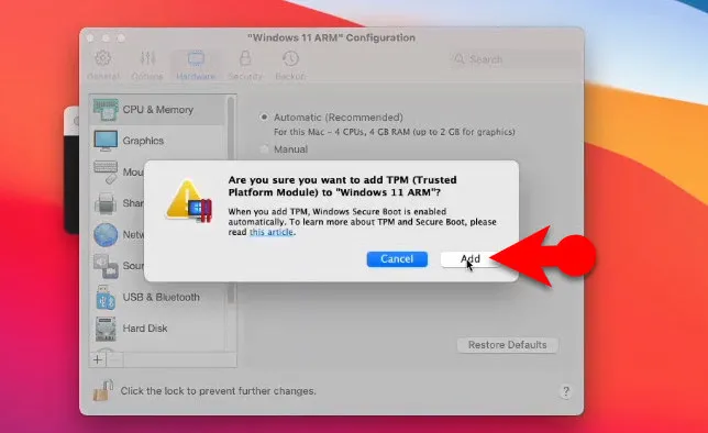 TPM 2.0 Chip Toevoegen Parallels Desktop 17