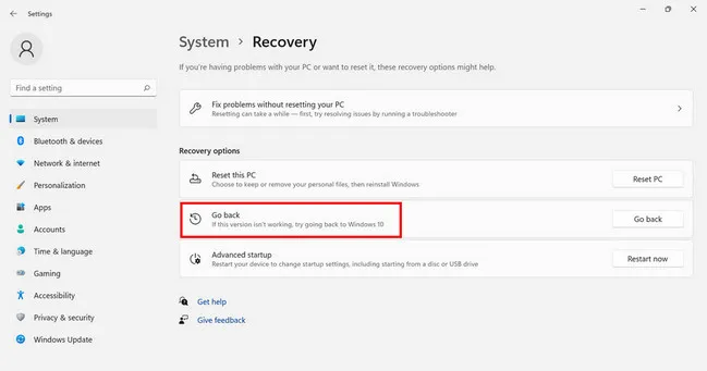 Terug naar Instellingen Windows 11