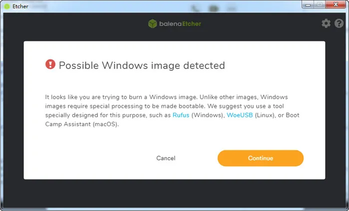 Etcher Windows ISO 錯誤