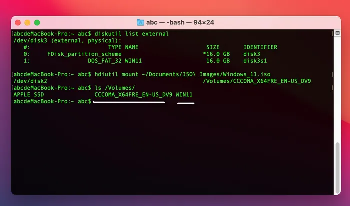 列出卷 Mac 終端