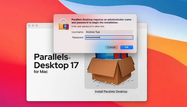 輸入密碼 Parallels Desktop 17